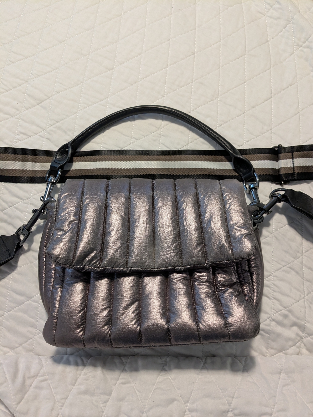 THINK ROYLN Quilted Metallic Shoulder Bag - Gunmetal Silver